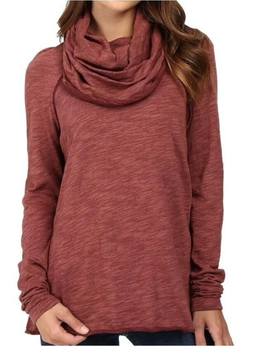 Free People Beach Heathered Burgundy Cowl Neck Pullover - Size S